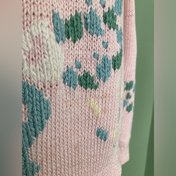 Vintage Berek Hand Knit Sweater Floral Pink Design 100% Cotton Fairy Kei Cottage - Picture 3 of 10